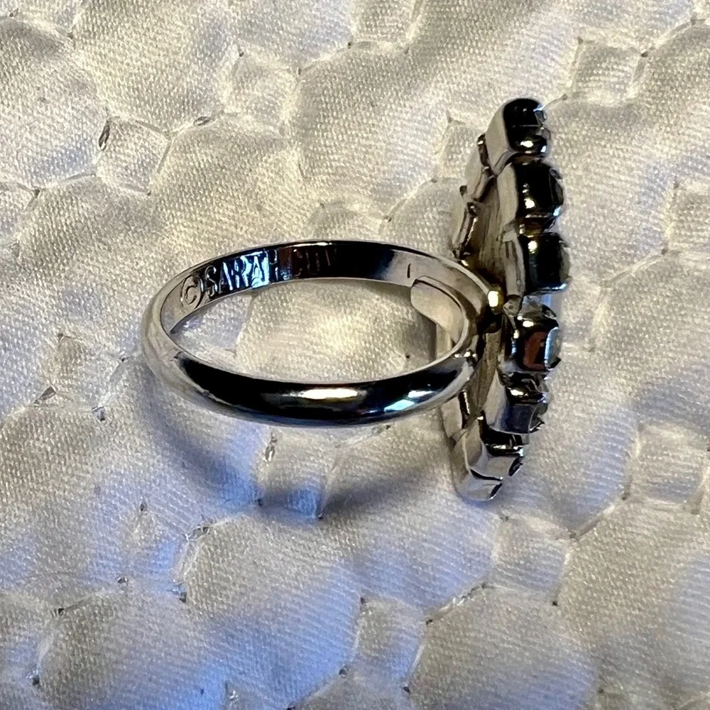 Vintage Sarah Coventry Faux Pearl and Rhinestones Adjustable Band Ring